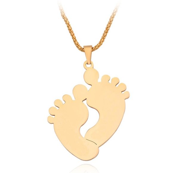 Custom Engraved Stainless Steel Baby Feet Name & Birthday Pendant Necklace - Picture 4 of 10